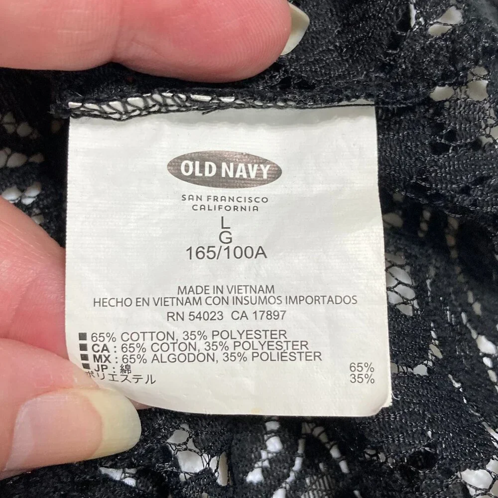 Old Navy Whimsigoth Black Romantic Lace Tee Top Short Sleeve Keyhole L/G - Picture 5 of 10